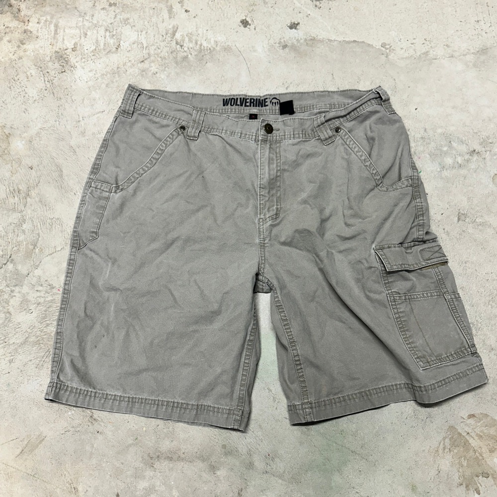 Wolverine Mens Gray Cotton Canvas Cargo Shorts Size 38 Outdoor Casual‎